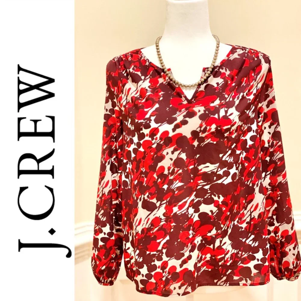 J.Crew Abstract Red/Rust Blouse, Size Small - Picture 1 of 4